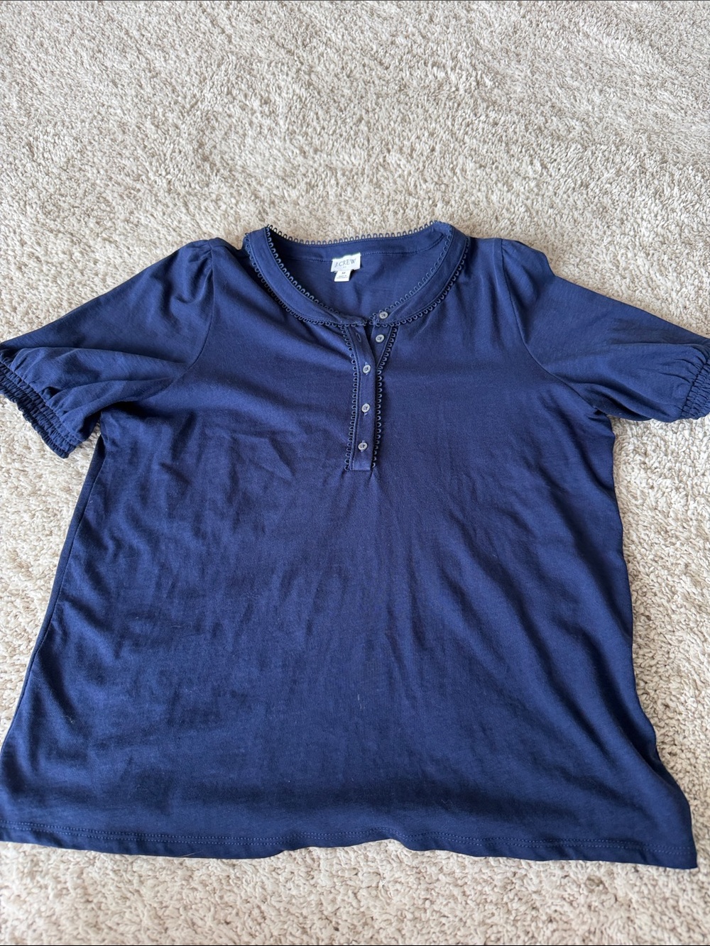 J. Crew Factory Navy Short-Sleeve Henley with Trim